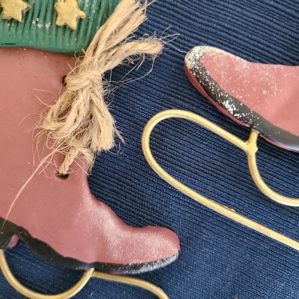 Vintage Winter Ice Skates With Snowman Christmas Ornaments Set of Two